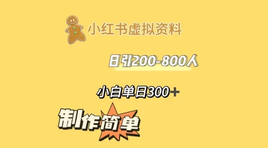 小红书虚拟资料日引 200-800 人，小白单日收益 300+