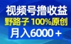 视频号野路子撸收益，100% 原创，条条爆款，月入 6000+