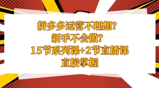 拼多多运营不理想？新手不会做？​15 节系列课+ 2 节直播课，直接掌握