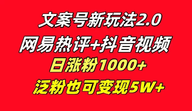 文案号新玩法，网易热评+抖音文案 一周轻松涨粉 5W+ 多种变现模式