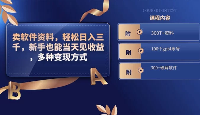 卖软件资料,轻松日入三千,新手也能当天见收益,多种变现方式