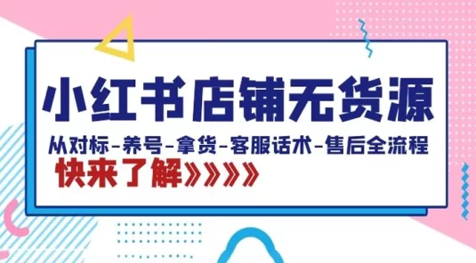 小红书店铺无货源：从对标、养号、拿货、客服话术、售后全流程（20节课）