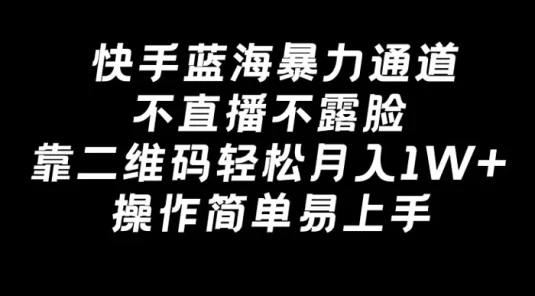 快手蓝海暴力通道，不直播不露脸，靠二维码轻松月入 1W+，操作简单易上手