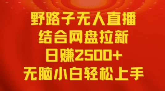 无人直播野路子结合网盘拉新,日赚 2500+ 多平台变现,小白无脑轻松上手操作
