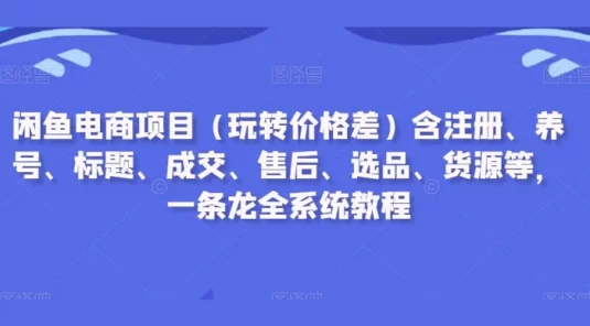 闲鱼电商项目（玩转价格差）含注册、养号、标题、成交、售后、选品、货源等，一条龙全系统教程