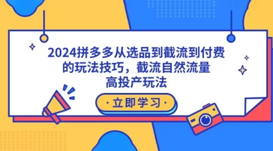 2024 拼多多从选品到截流到付费的玩法技巧，截流自然流量玩法，高投产玩法
