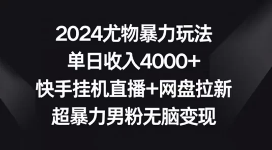 2024 尤物暴力玩法，单日收入 4000+，快手挂机直播+网盘拉新，超暴力男粉无脑变现【揭秘】