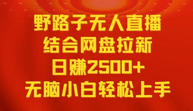 无人直播野路子结合网盘拉新，日赚 2500+ 多平台变现，小白无脑轻松上手操作