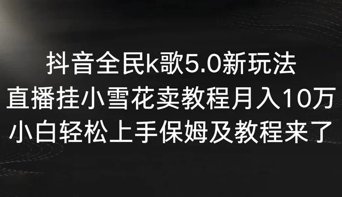 抖音全民 K 歌 5.0 新玩法，直播挂小雪花卖教程月入 10 万，小白轻松上手，保姆及教程来了