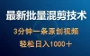 最新批量混剪技术撸收益热门领域玩法，3 分钟一条原创视频，轻松日入 1000+