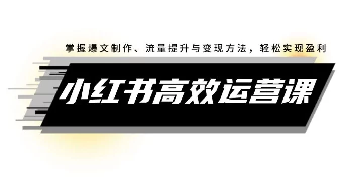 小红书高效运营课：掌握爆文制作、流量提升与变现方法，轻松实现盈利