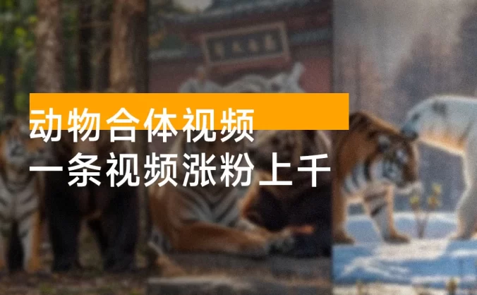 动物合体视频，一条视频涨粉上千，一键生成，分成计划变现
