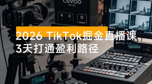 2026 TikTok 掘金直播课，起号涨粉 + 直播带货 + 商单变现 + 3 天打通盈利路径，月入过万美金