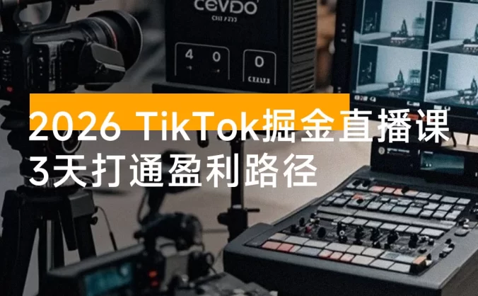2026 TikTok 掘金直播课，起号涨粉 + 直播带货 + 商单变现 + 3 天打通盈利路径，月入过万美金